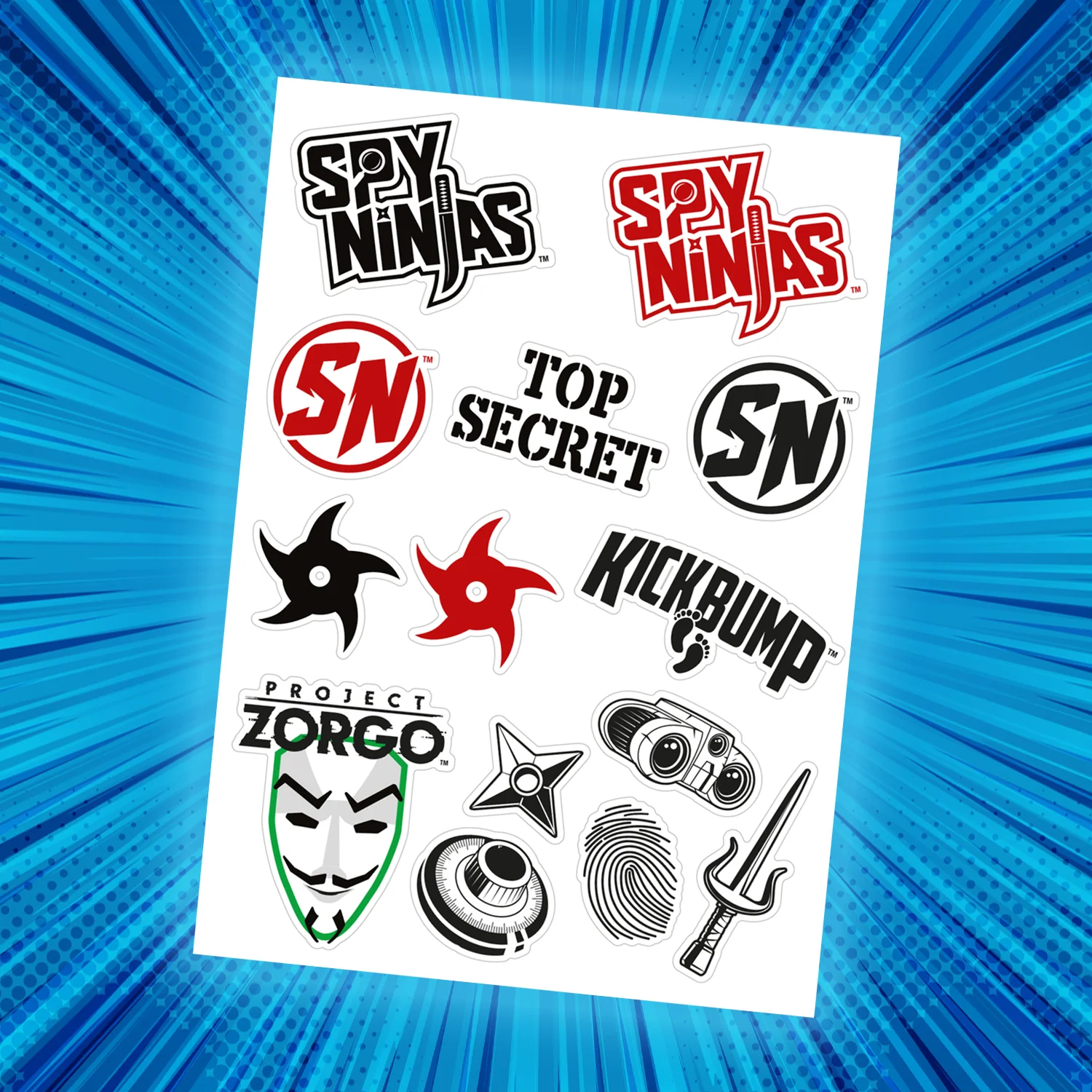 Spy Ninjas Temporary Tattoo Sheet - 6"x8"
